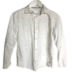 Boys Zara Cotton Shirt. White. Star print. 11-12